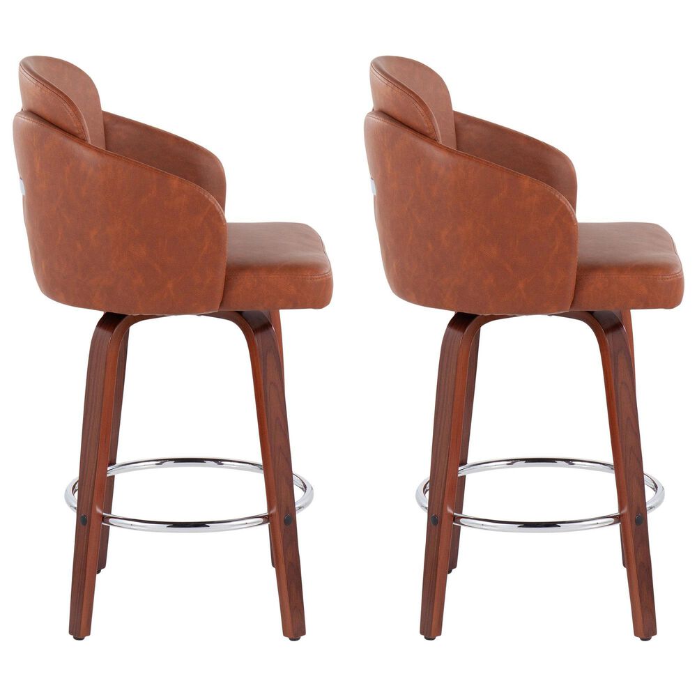 LumiSource Dahlia Swivel Counter Stool with Camel Upholstery in Walnut and Chrome (Set of 2), , large