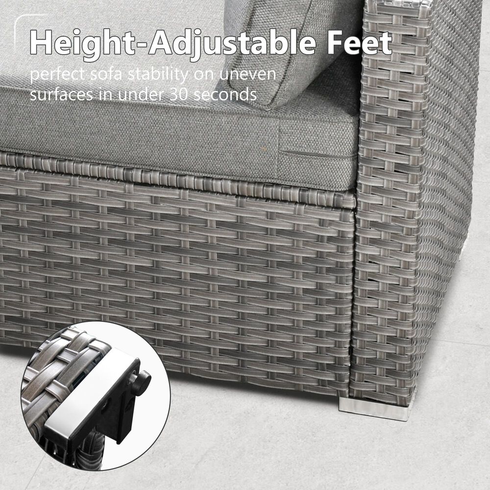 HOMLUX 5-Piece Patio Conversation Set with Grey Wicker in Dark Gray, , large