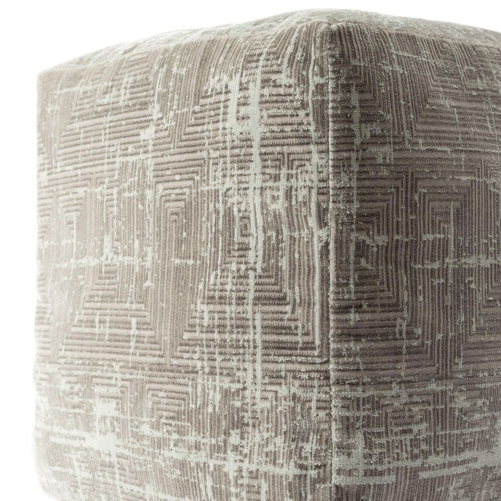 LR Home 18" Square Pouf in Gray and Beige, , large