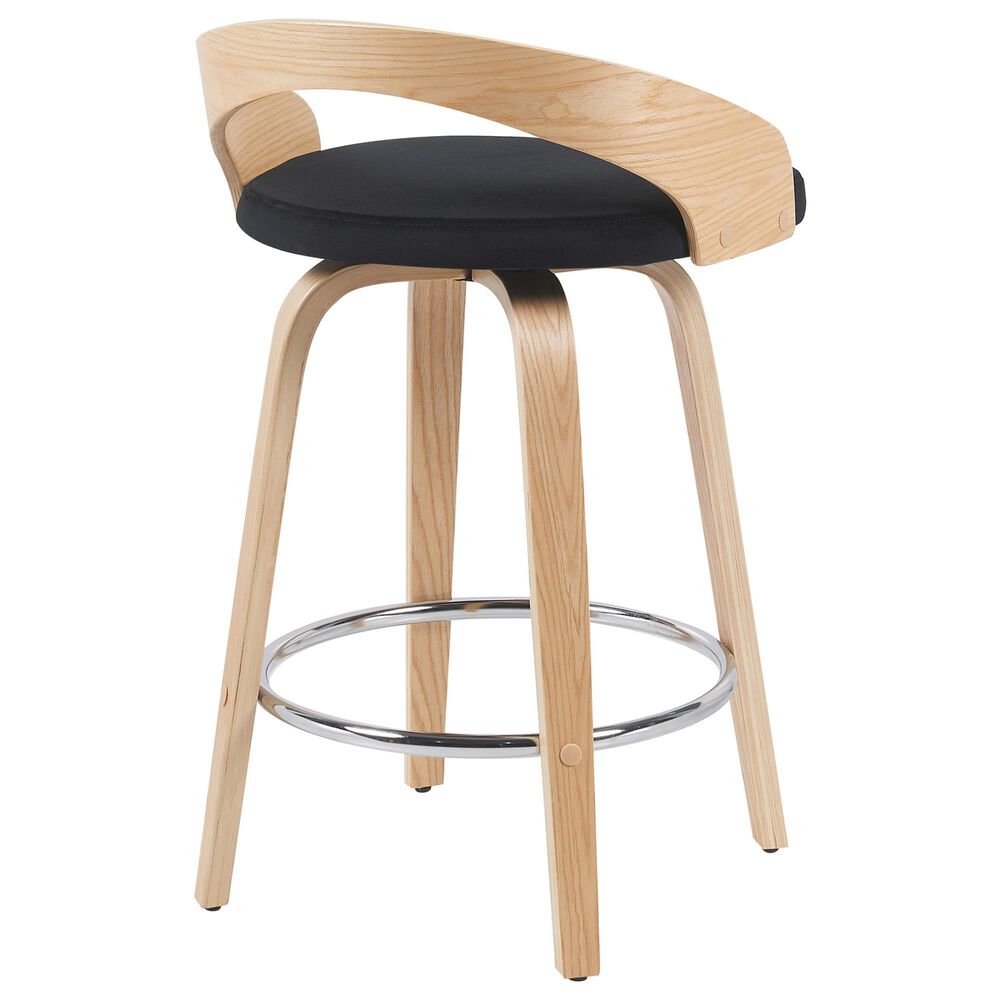Armen Living Sonia Swivel Counter Height Stool with Black Upholstery in Oak, , large