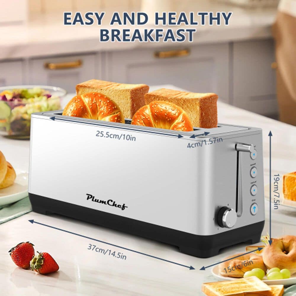 HOMLUX 4-Slice Toaster with 6 Browning Settings in Silver, , large
