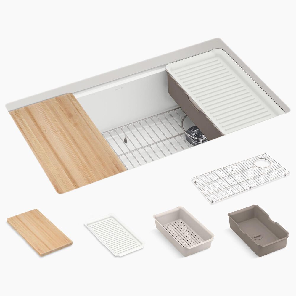 Kohler Billings 32.5&quot; Undermount Single Bowl Workstation Kitchen Sink in Matte White, , large