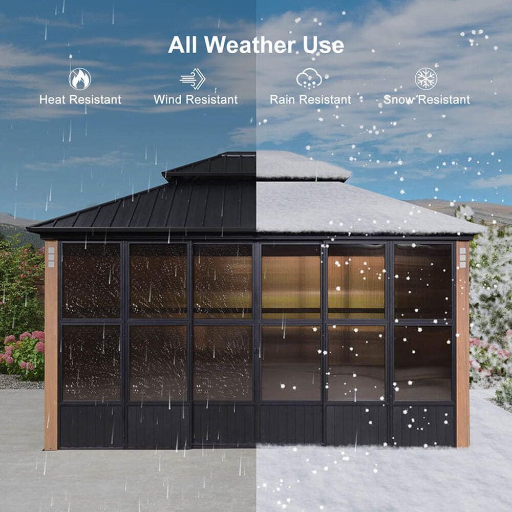 HOMLUX 12' x 20' Outdoor Hardtop Gazebo with Aluminum Frame in Black, , large