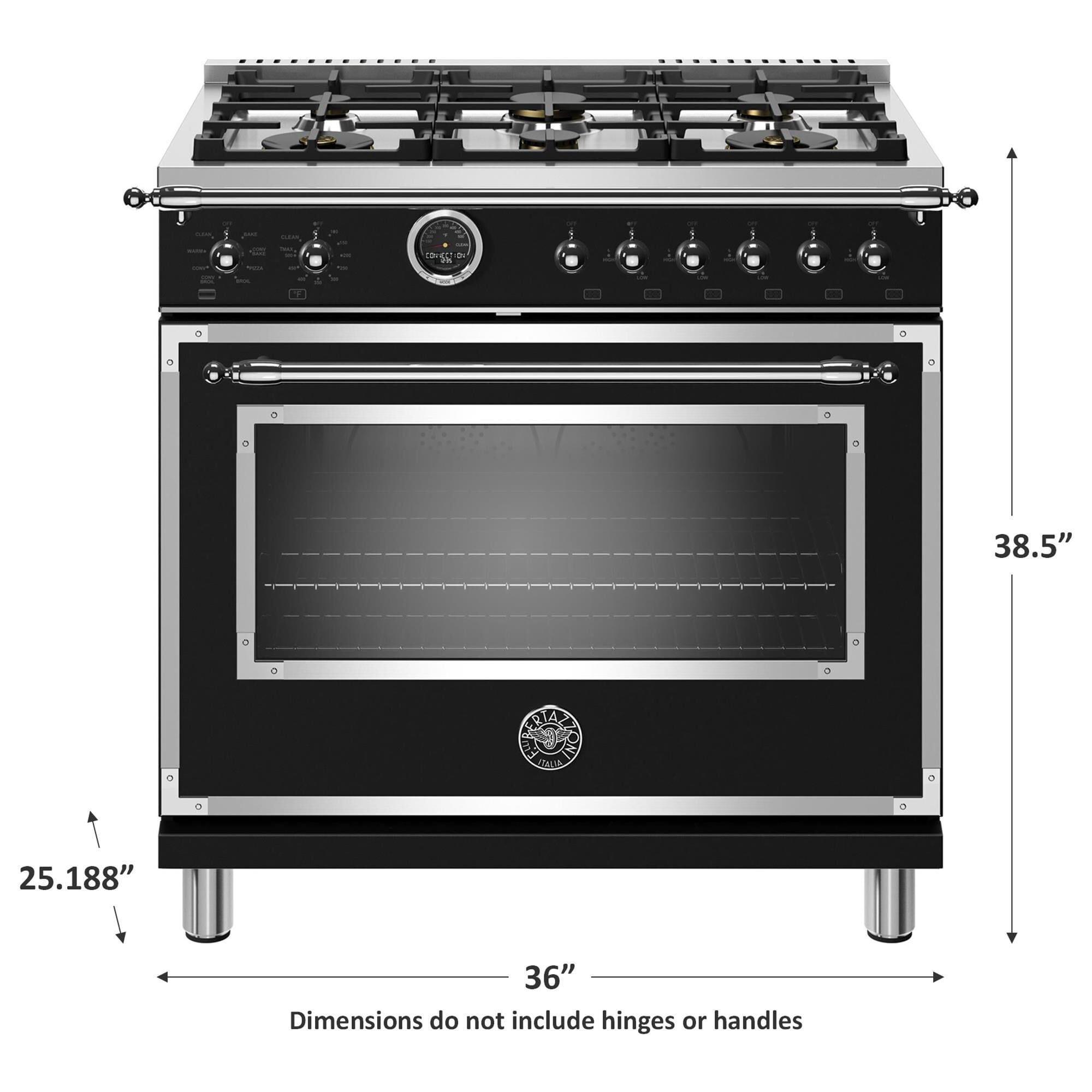 Bertazzoni 36 Dual Fuel Range with 6 Brass Burners in Matte Black Nebraska Furniture Mart