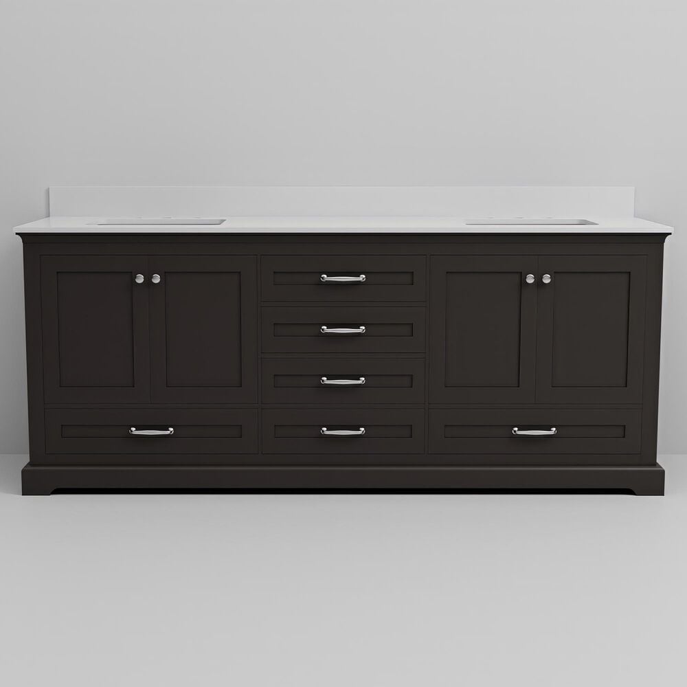 Lexora Home Dukes 80" Double Bathroom Vanity in Espresso with 2 cm White Quartz Top and Rectangular Sinks, , large