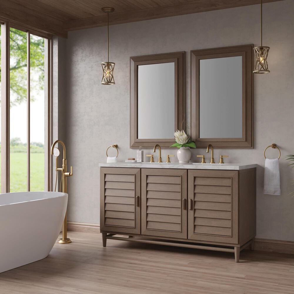 James Martin Vanities Portland 60" Double Bathroom Vanity in Whitewashed Walnut with 3 cm Eternal Jasmine Pearl Silestone Top, Rectangular Sinks and FreePower Wireless Charger, , large