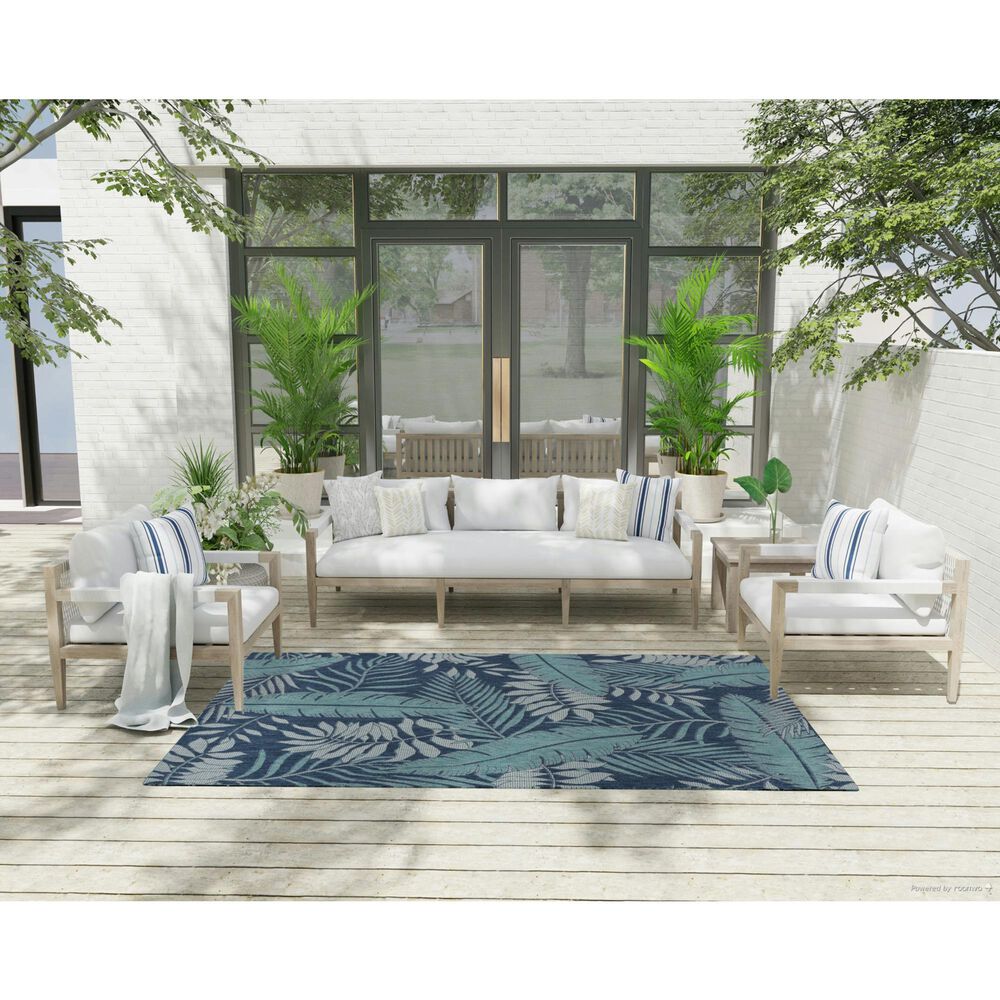 Nourison Garden Oasis GOA02 Navy 5&#39; x 7&#39; Indoor/Outdoor Area Rug, , large
