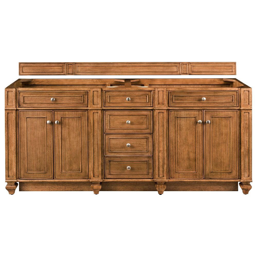 James Martin Vanities Bristol 72" Double Bathroom Vanity in Saddle Brown with 3 cm Eternal Jasmine Pearl Silestone Top, Rectangular Sinks and FreePower Wireless Charger, , large