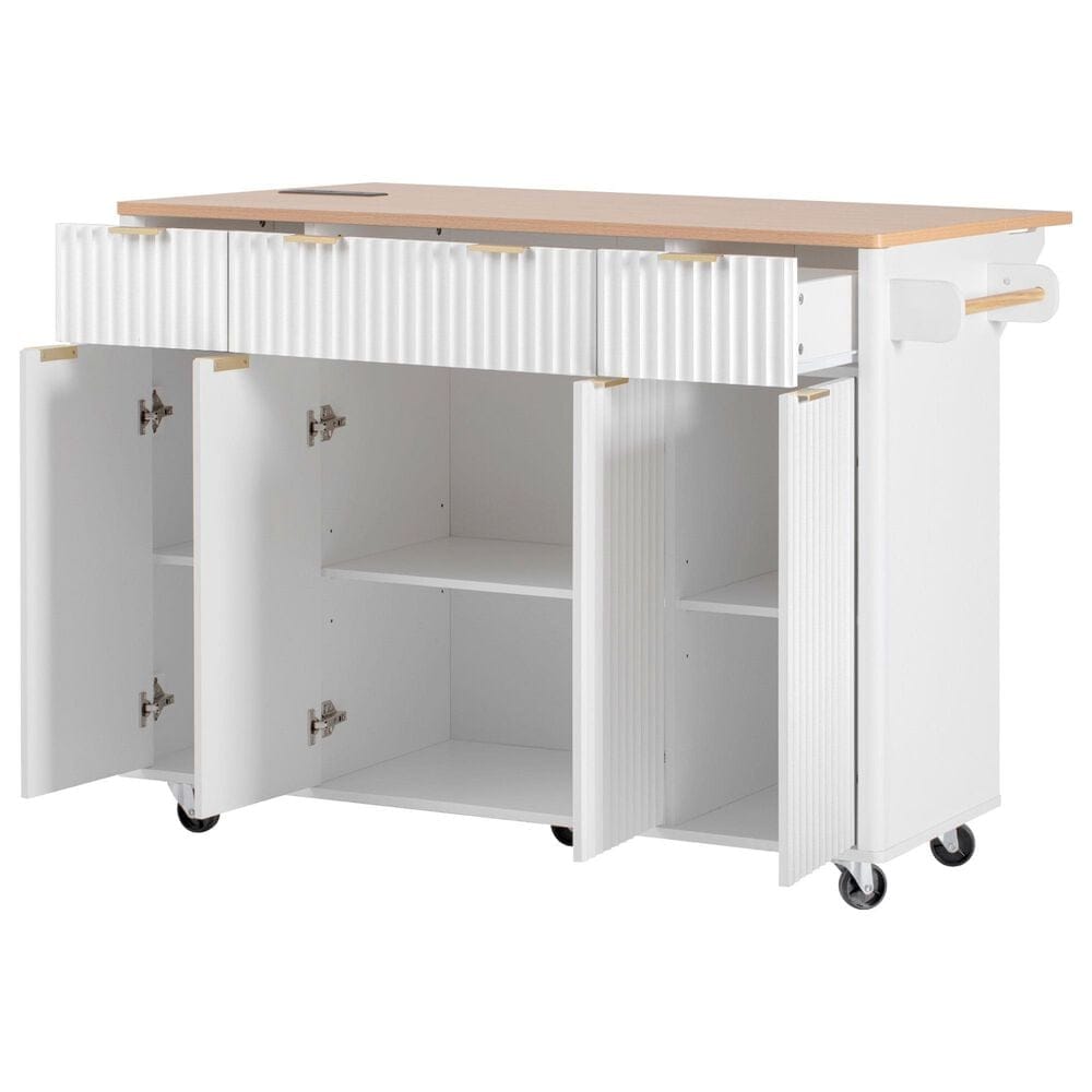 HOMLUX 56" Kitchen Island with Drop Leaf in White, , large