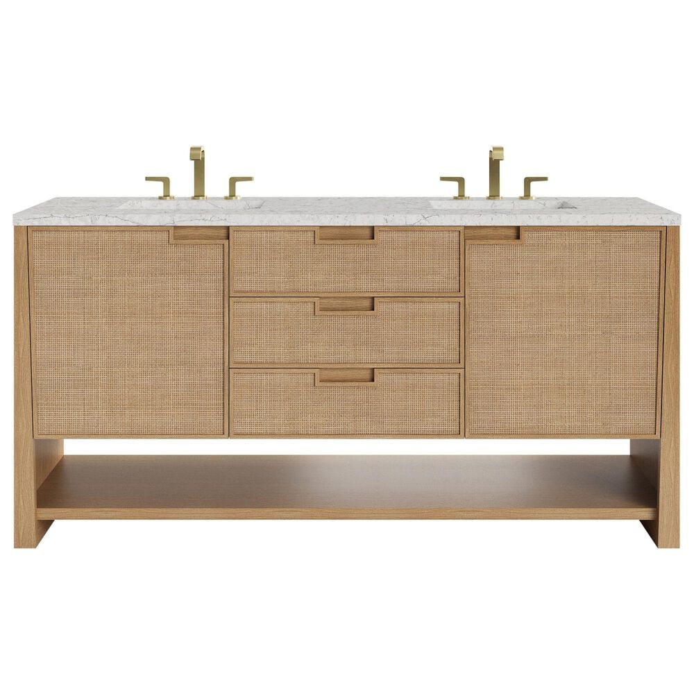 James Martin Vanities Solene 72" Double Bathroom Vanity in Seaside Oak with 3 cm Eternal Jasmine Pearl Quartz Top and Rectangular Sinks, , large