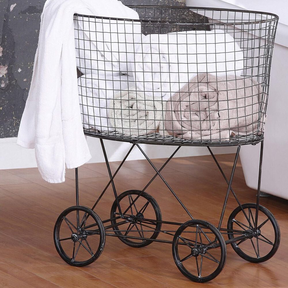 Creative Coop Metal Rolling Laundry Cart with Rack in Grey, , large