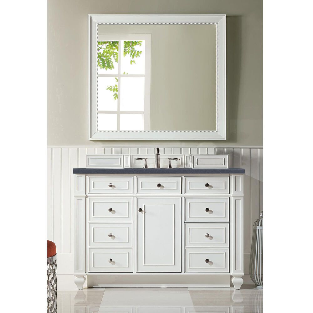 James Martin Vanities Bristol 48&quot; Single Bathroom Vanity in Bright White with 3 cm Charcoal Soapstone Quartz Top and Rectangular Sink, , large