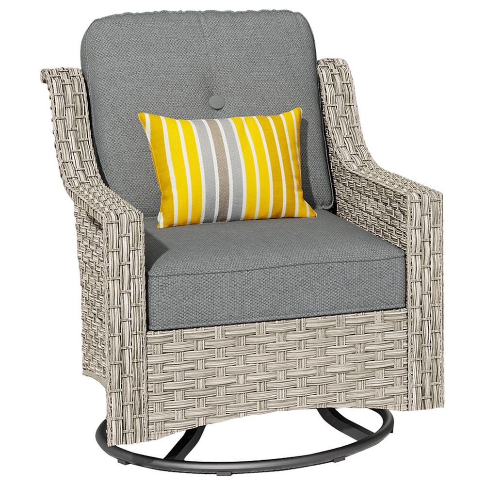 HOMLUX 3-Piece Outdoor Swivel Rocking Chair Set and Side Table in Dark Gray, , large