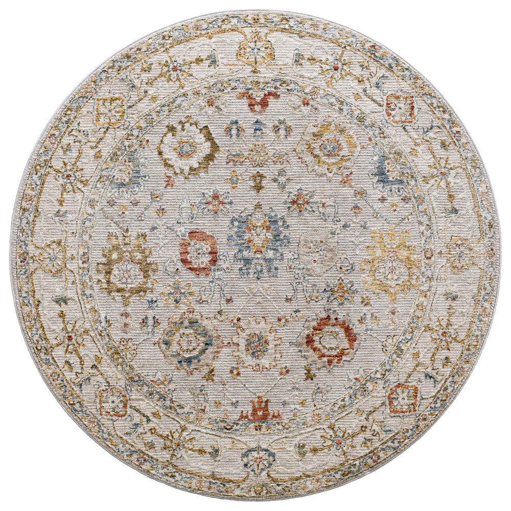 Surya Reina REN-2307 Light Gray, Cream, Denim, Rust, Mustard and Olive 5"3" Round Area Rug, , large