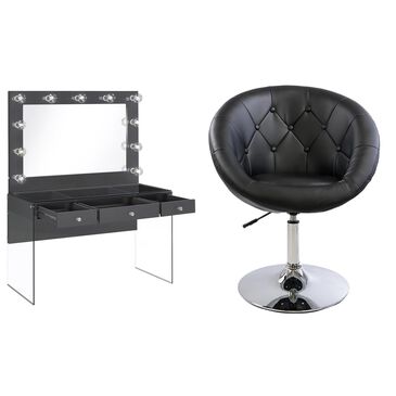 Impressions Vanity Vanity Set with Antoinette Tufted Vanity Chair with Black Seat in Stainless Steel, , large