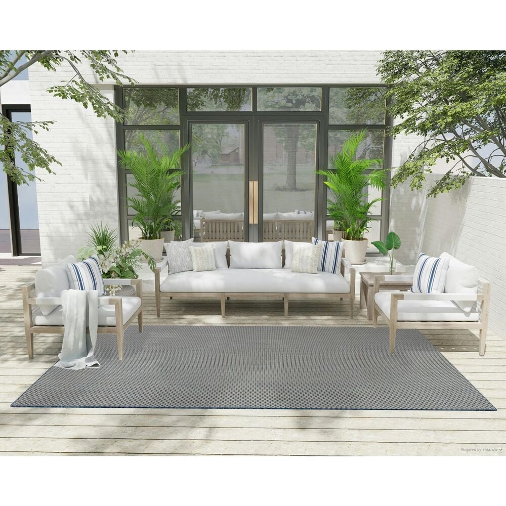 Nourison Courtyard Ivory and Blue 6&#39; x 9&#39; Indoor/Outdoor Area Rug, , large