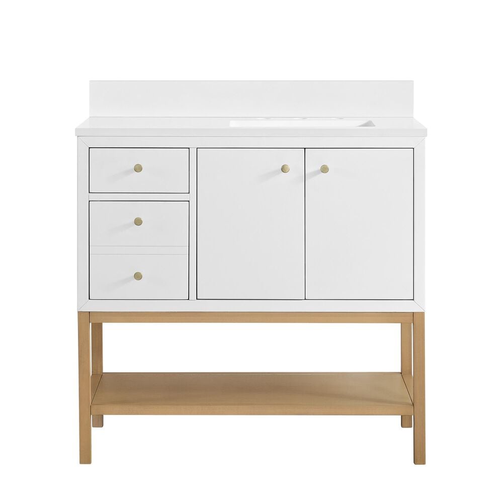 37B Isadore 36" Single Bathroom Vanity Cabinet in Bright White and White Composite Stone Top and Backsplash, , large