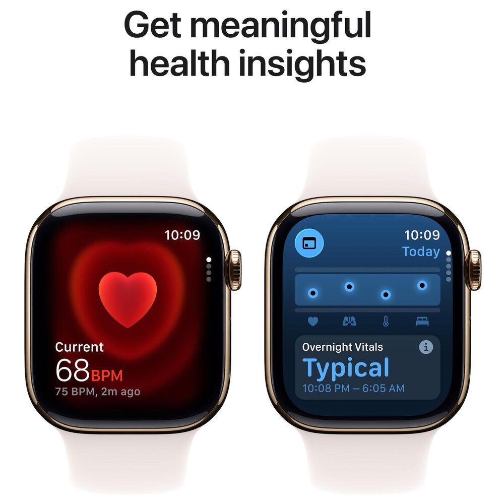 Apple Watch Series 11 (GPS+Cellular) 42mm Titanium Case with Light Blush Sport Band - S/M in Gold and 2-Year AppleCare+, , large