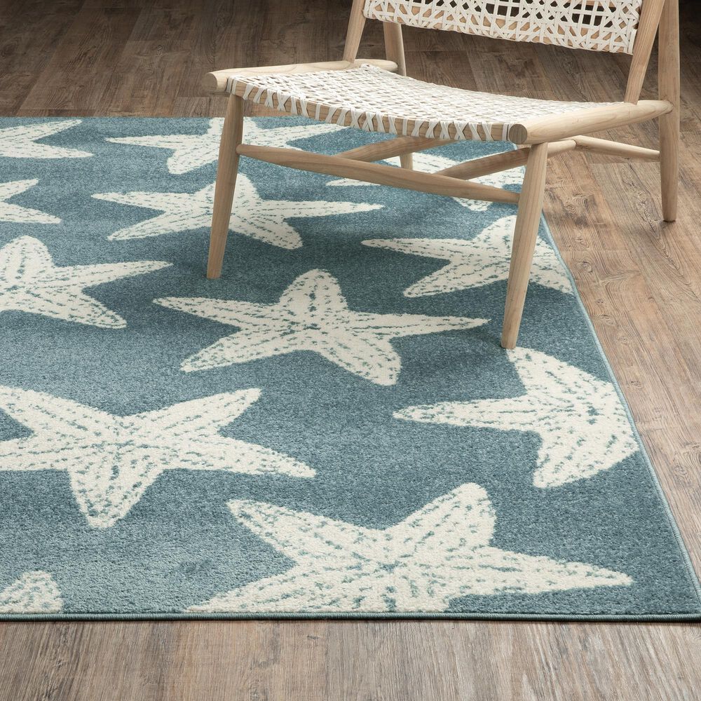 ROW by Oriental Weavers Quinn Starfish Blue and Ivory 5'3" x 7' Area Rug, , large