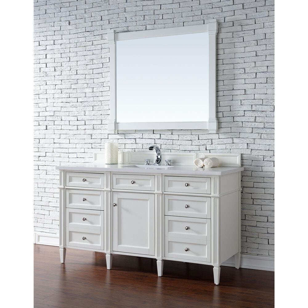 James Martin Vanities Brittany 60&quot; Single Bathroom Vanity in Bright White with 3 cm White Zeus Quartz Top and Rectangular Sink, , large