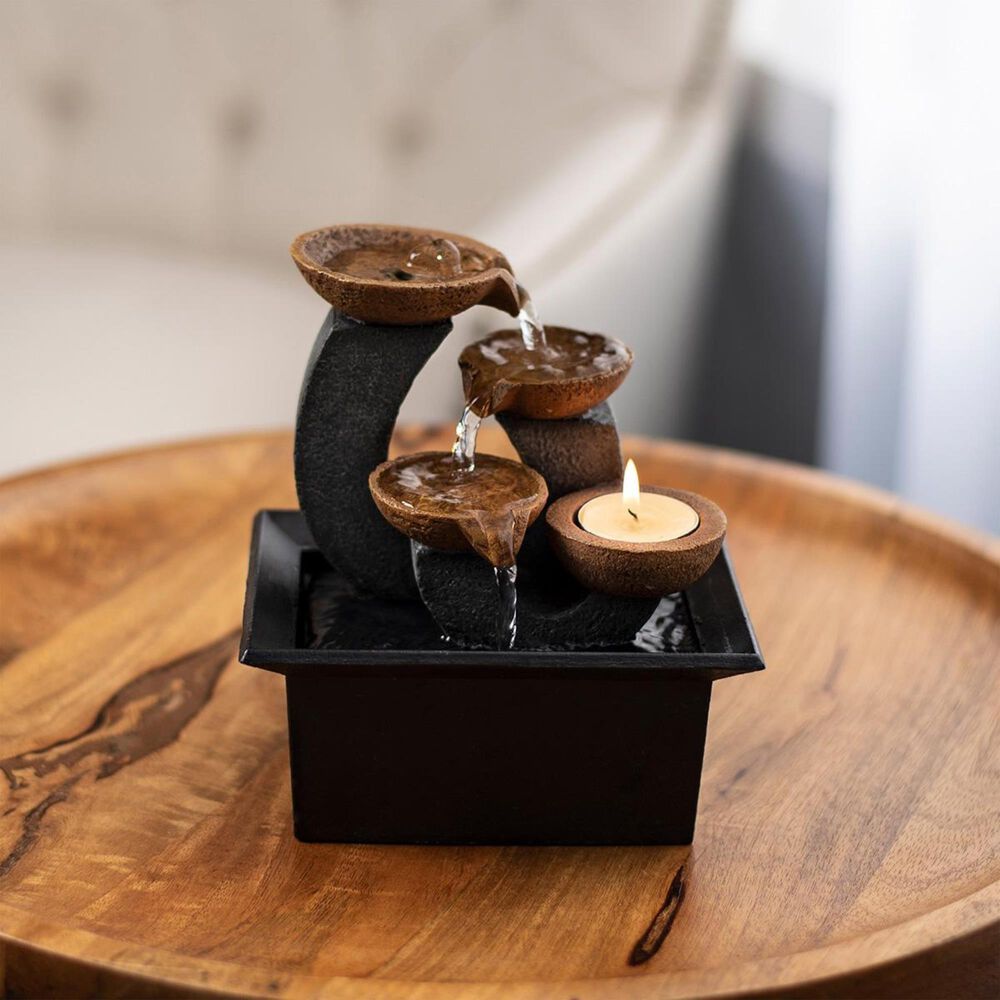 Timberlake Pure Garden Candle Holder Water Fountain in Earth Tones, , large