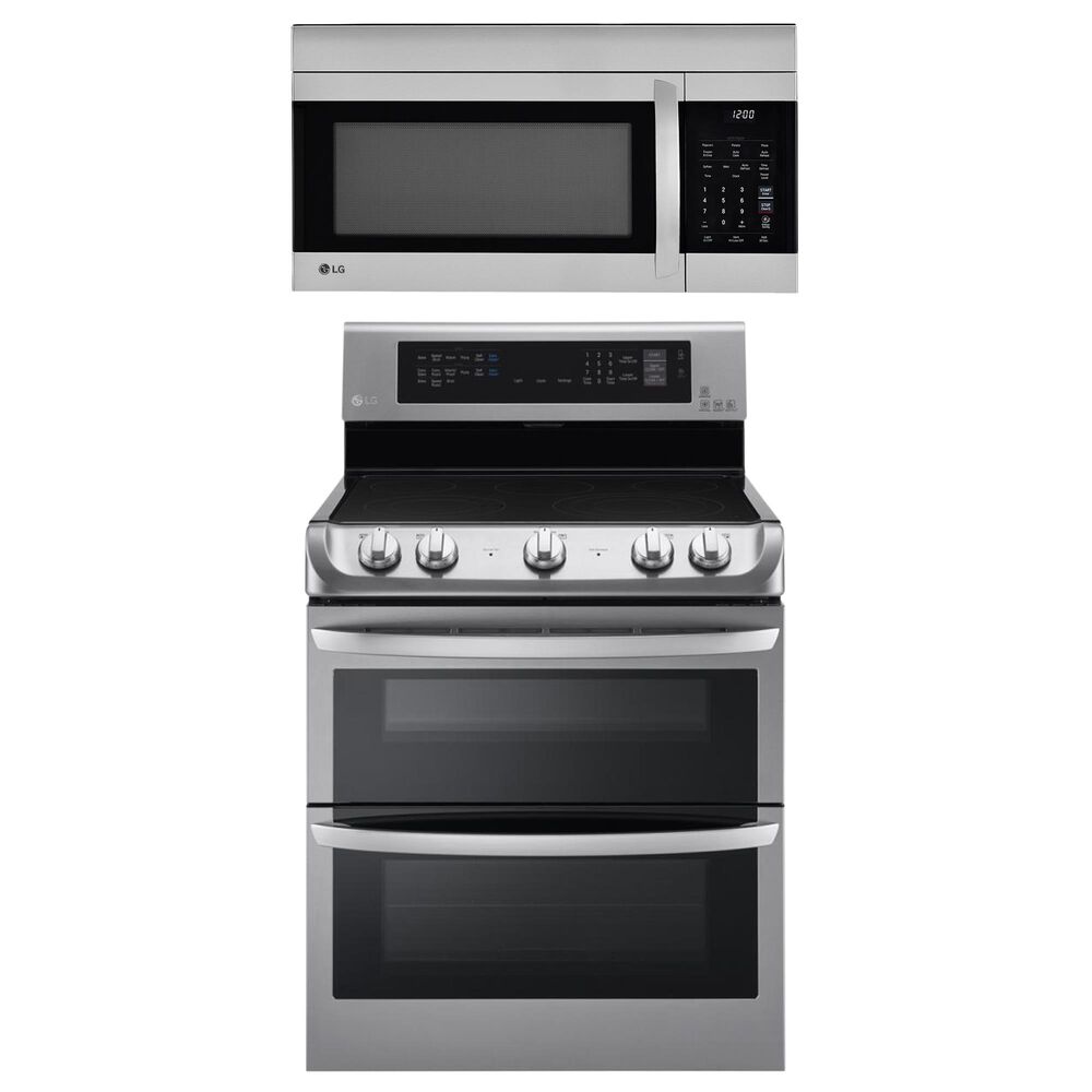 LG 2-Piece Kitchen Package with 7.3 Cu. Ft. Electric Double Oven Range and 1.7 Cu. Ft. Microwave Oven in Stainless Steel, , large