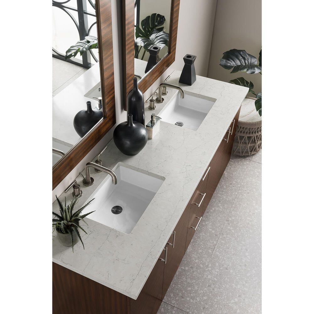 James Martin Vanities Metropolitan 72&quot; Double Bathroom Vanity in American Walnut with 3 cm Eternal Jasmine Pearl Quartz Top and Rectangular Sinks, , large