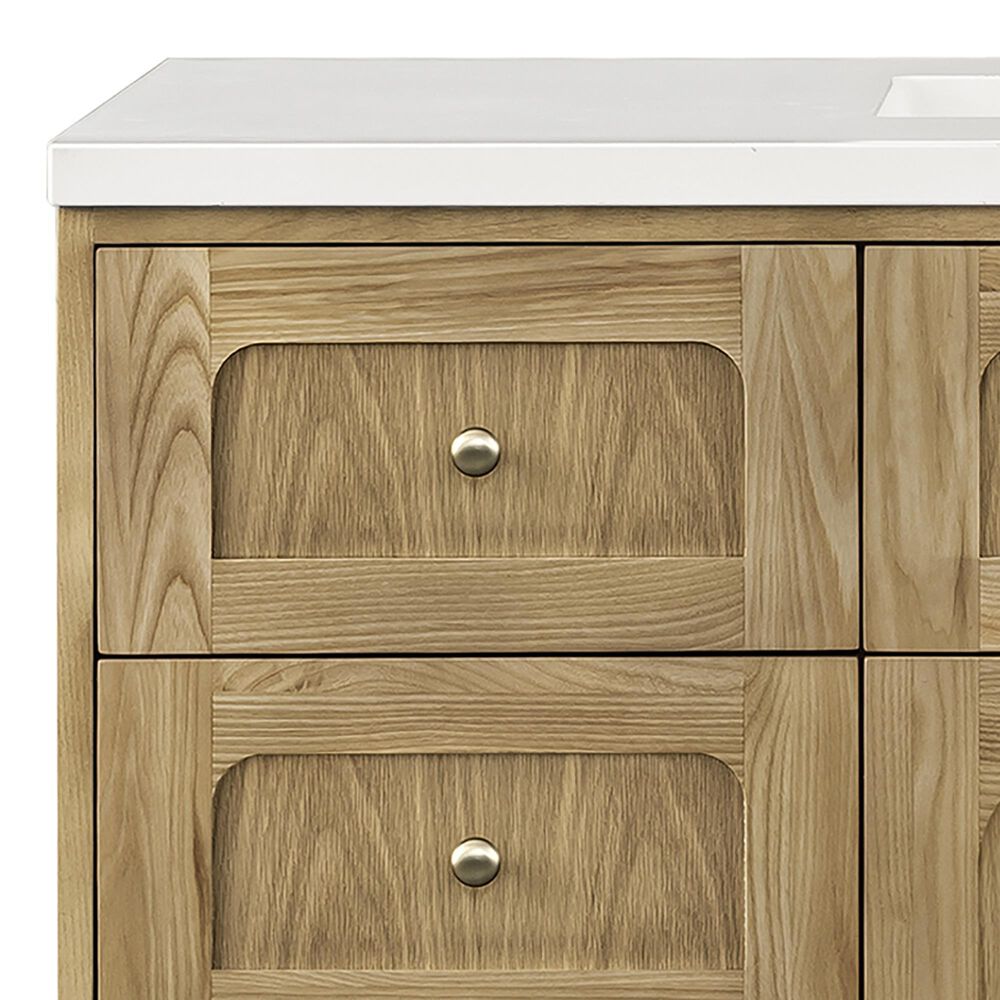 James Martin Vanities Laurent 48&quot; Single Bathroom Vanity in Light Natural Oak with 3 cm White Zeus Quartz Top and Rectangular Sink, , large