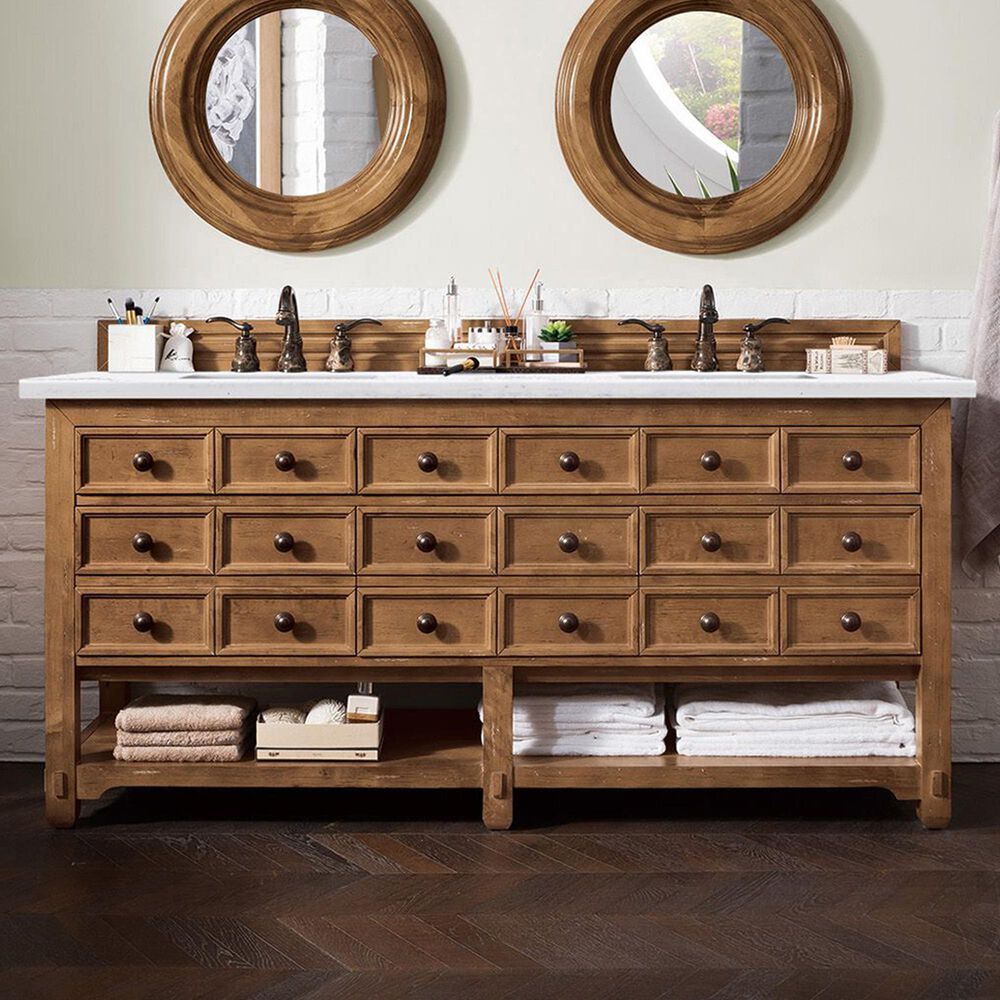 James Martin Malibu 72" Double Bathroom Vanity in Honey Alder with 3 cm