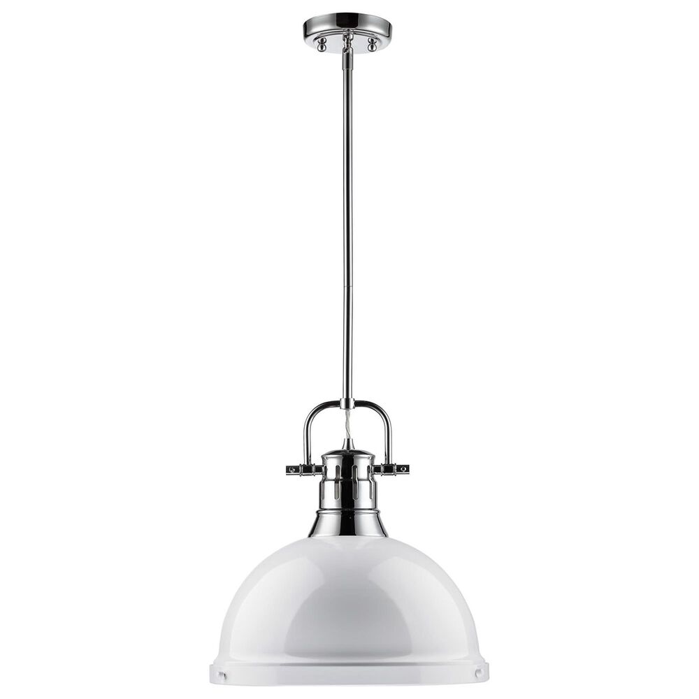 Golden Lighting Duncan 1-Light Pendant with Rod and White Shade in Chrome, , large