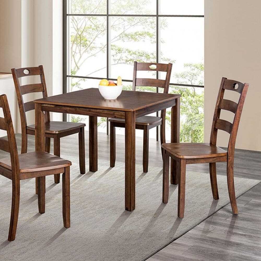Furniture of America Lubbock 5-Piece Square Dining Set in Walnut, , large