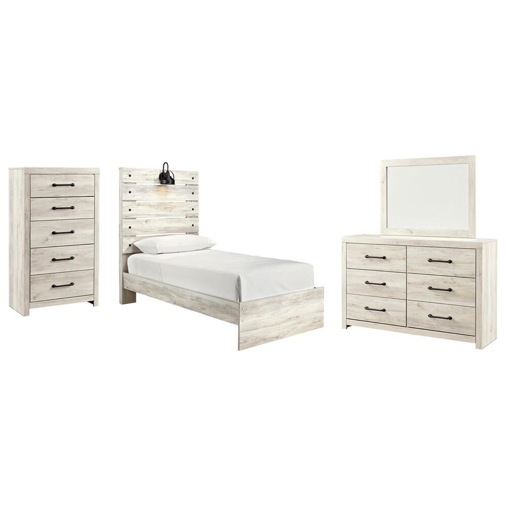 Signature Design by Ashley Cambeck 4 Piece Twin Bed Set in Whitewash with Lighting, , large