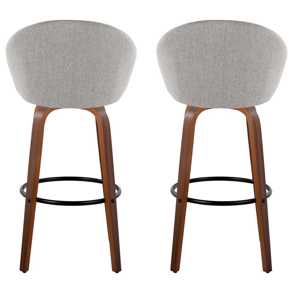 LumiSource Matisse 30" Swivel Barstool with Grey Fabric Upholstery in Walnut and Black (Set of 2), , large