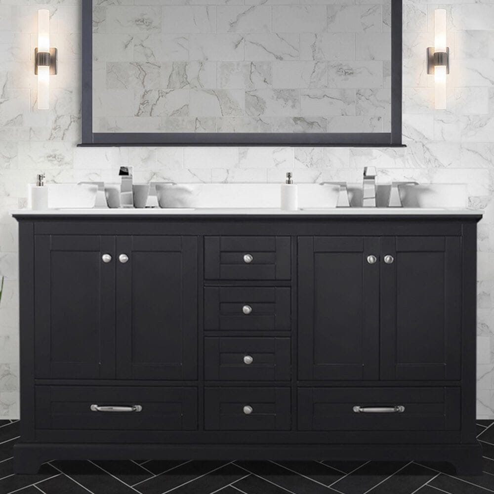 Lexora Home Dukes 60&quot; Double Bathroom Vanity in Espresso with 2 cm White Cultured Marble Top and Rectangular Sinks, , large