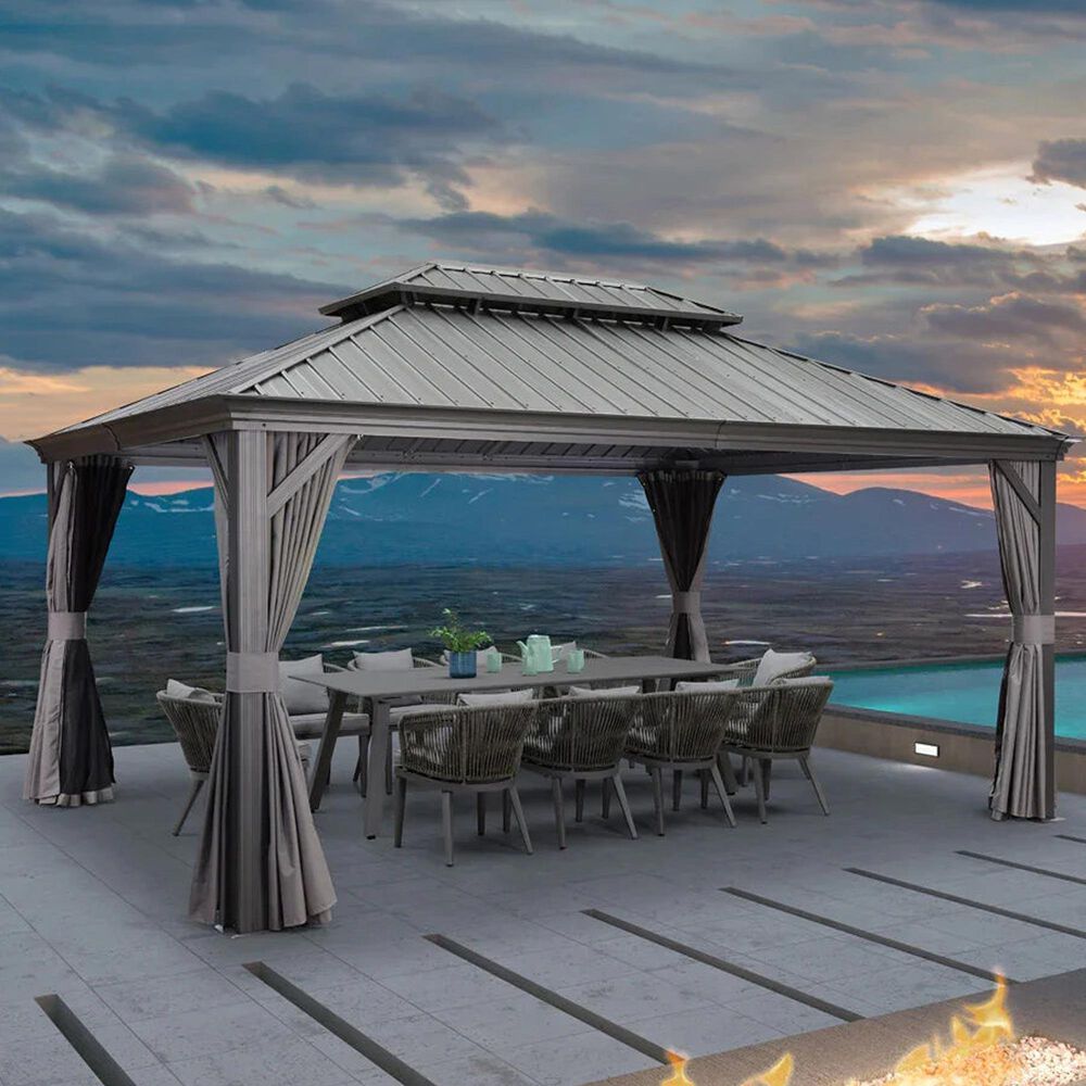 HOMLUX 16-ft x 12-ft Permanent Hardtop Gazebo Gray Gazebo with Hardtop Roof (Screen Included), , large