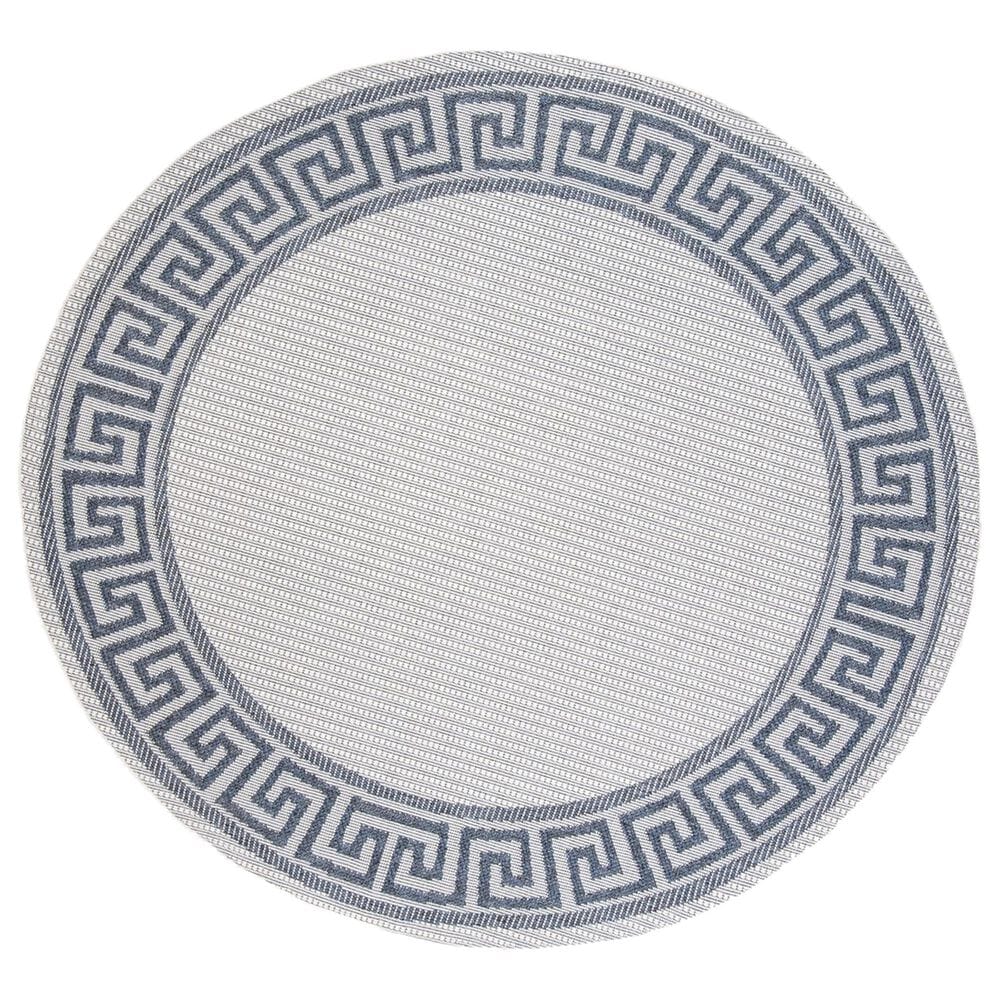 Safavieh Bermuda 8" Round Ivory and Blue Indoor/Outdoor Area Performance Rug, , large