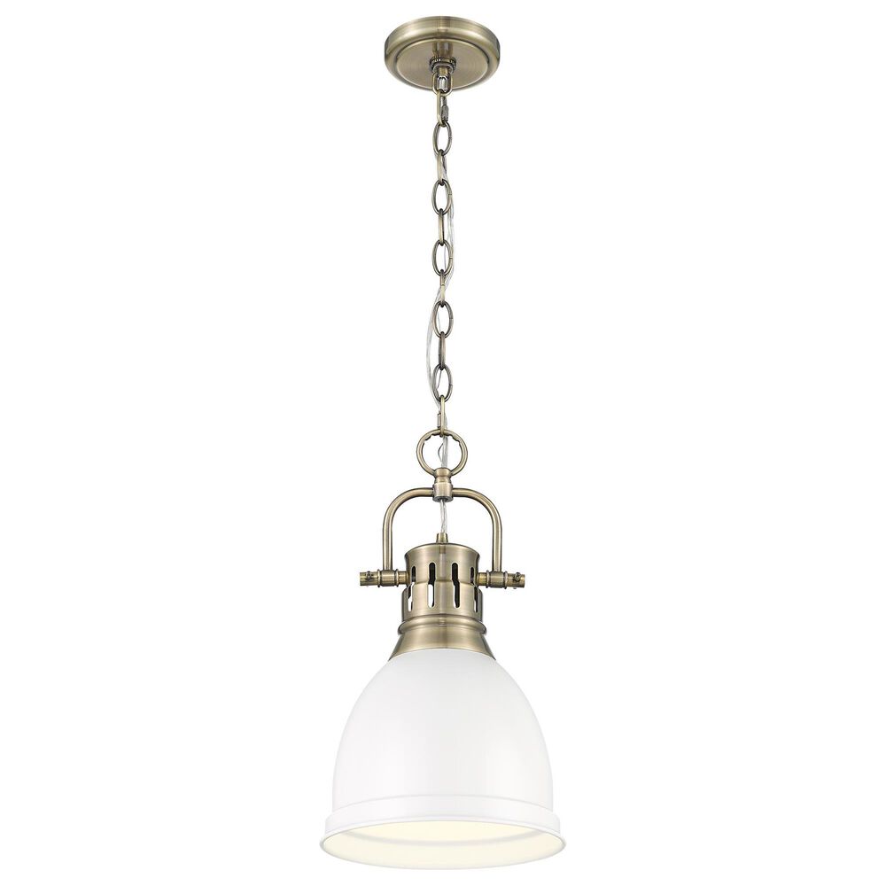 Golden Lighting Duncan 1-Light Small Pendant with Chain and Matte White Shade in Aged Brass, , large