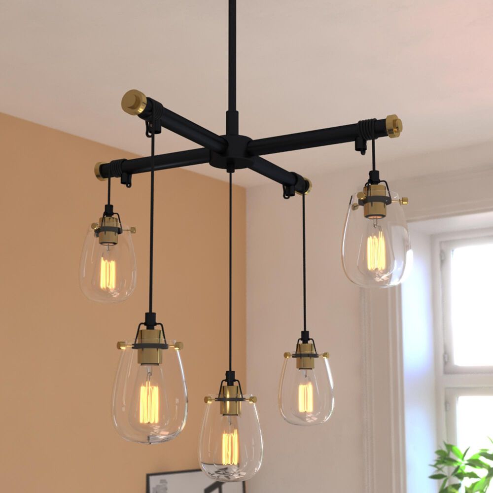 Vaxcel Kassidy 5-Light Chandelier in Black and Natural Brass, , large