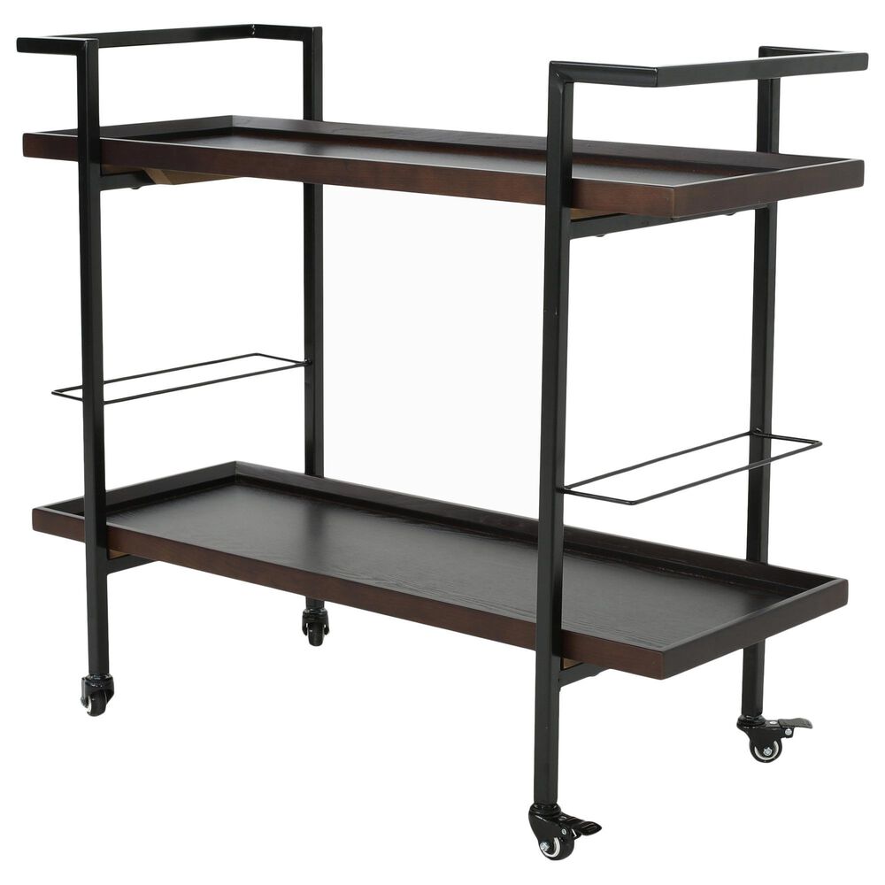 Noble House Gerard Bar Cart in Dark Walnut and Black, , large