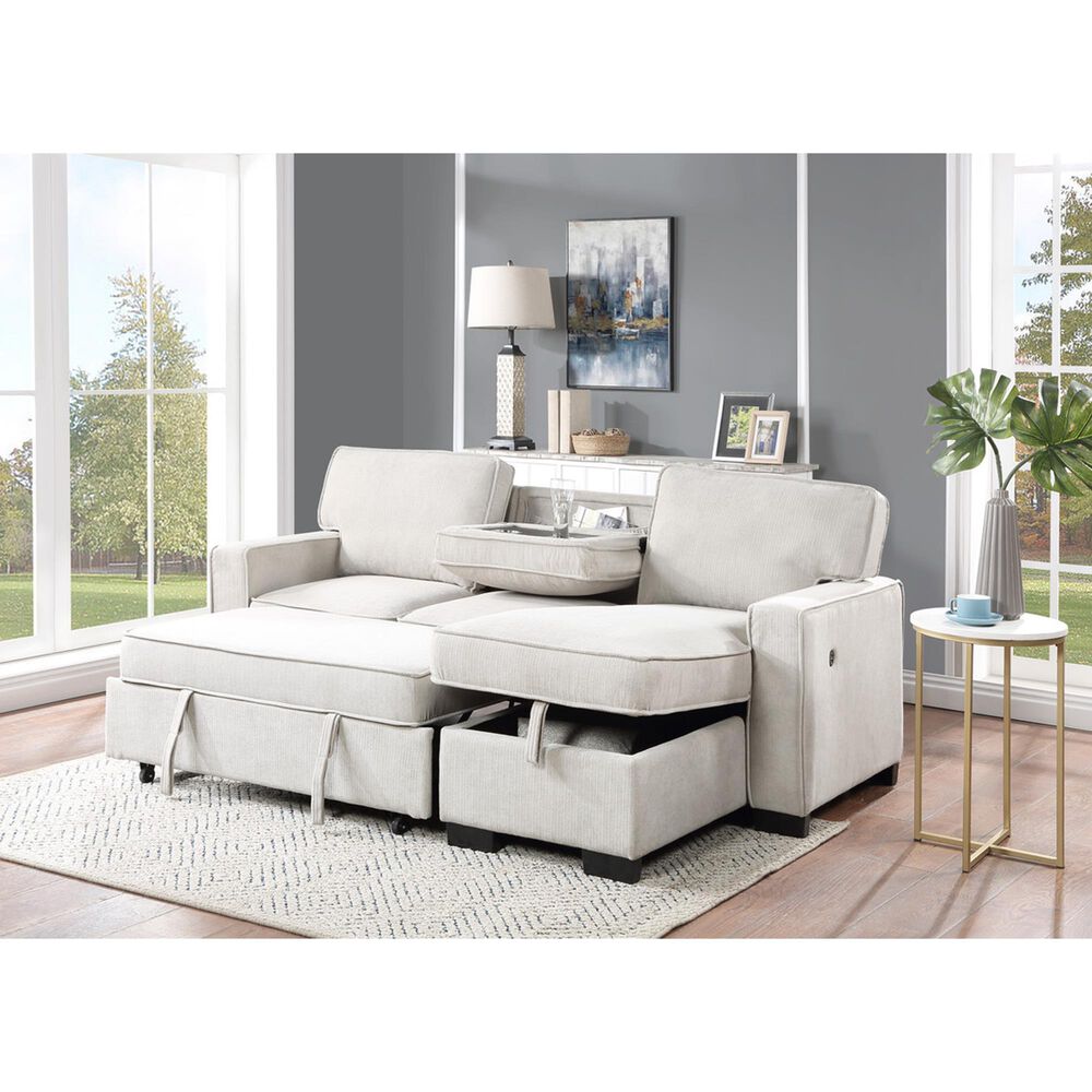 HOMLUX 86.5"W Sleeper Sectional Sofa with Storage Chaise, Cup Holders and USB Ports, in Beige, , large