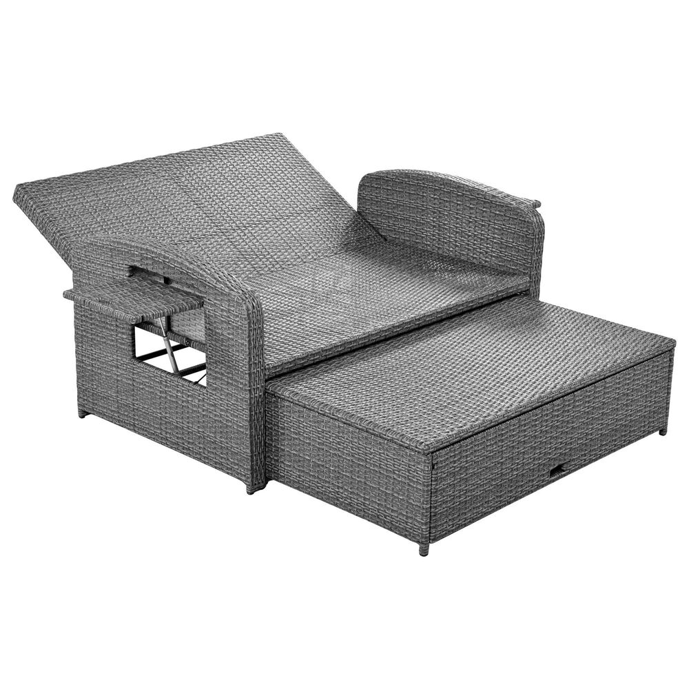 HOMLUX Wicker Rattan Double Chaise Lounge in White, , large