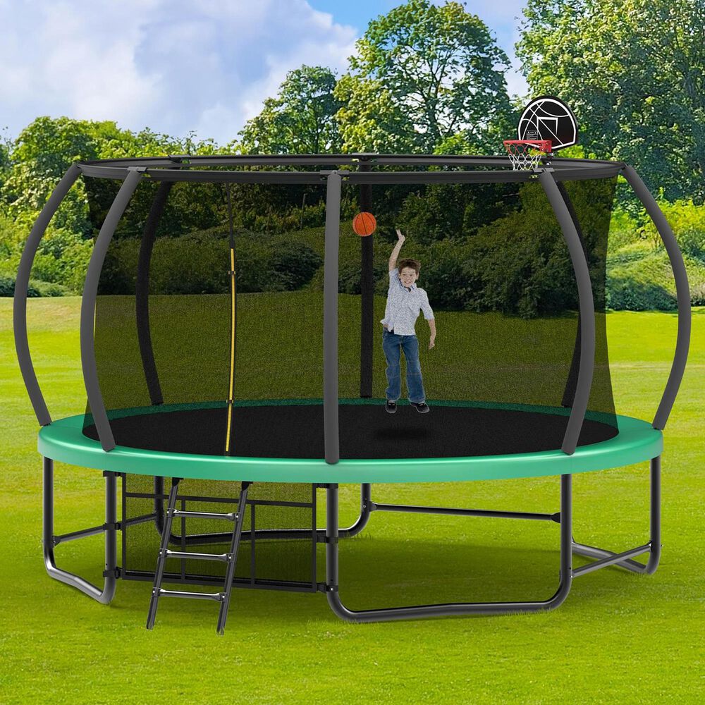 HOMLUX 14' Outdoor Trampoline in Green, , large