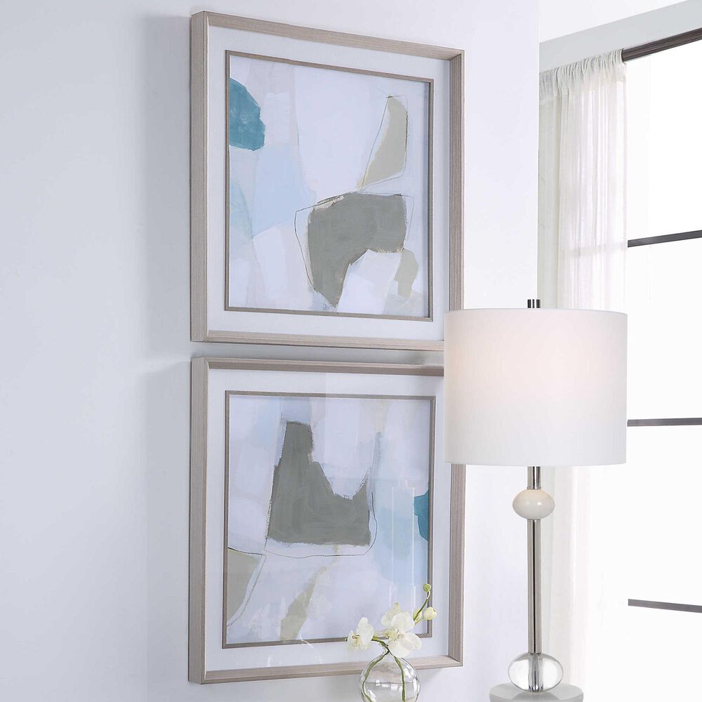 Uttermost Mist Shapes 25&quot; x 25&quot; Framed Print in Blue and Gray &#40;Set of 2&#41;, , large