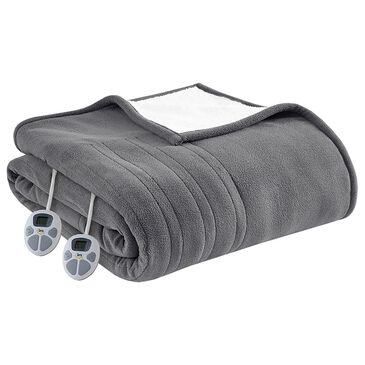 Hampton Park Fleece to Sherpa Full Heated Blanket in Dark Grey, , large
