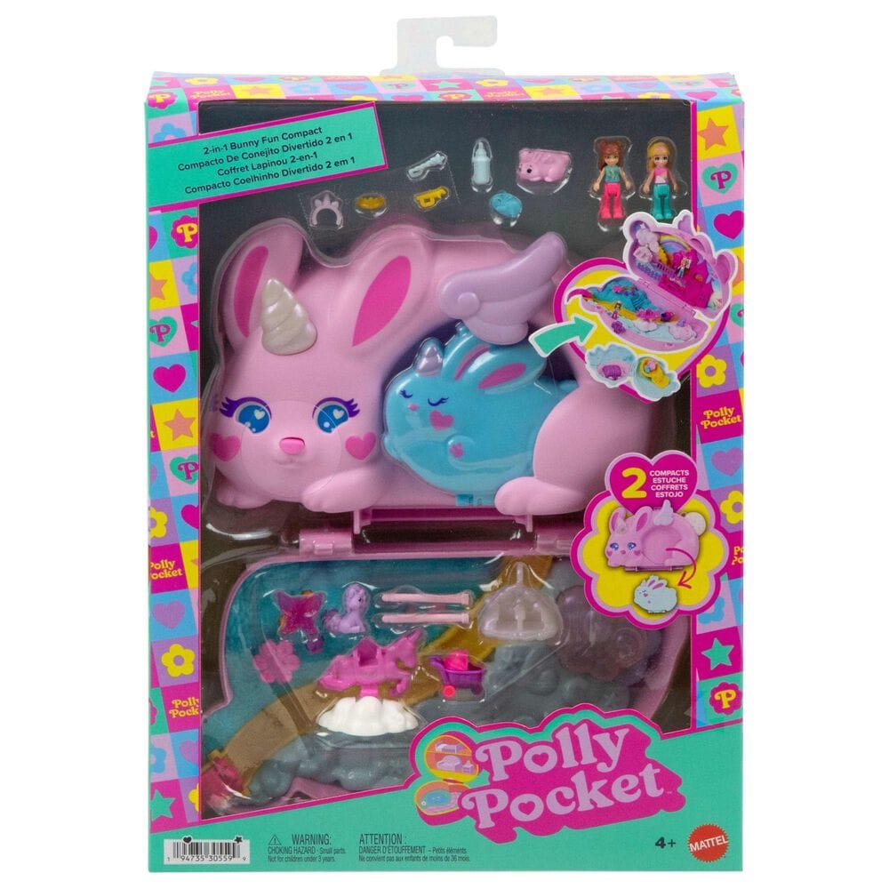 Polly Pocket 2-in-1 Bunny Fun Compact Purse Playset in Multicolor, , large
