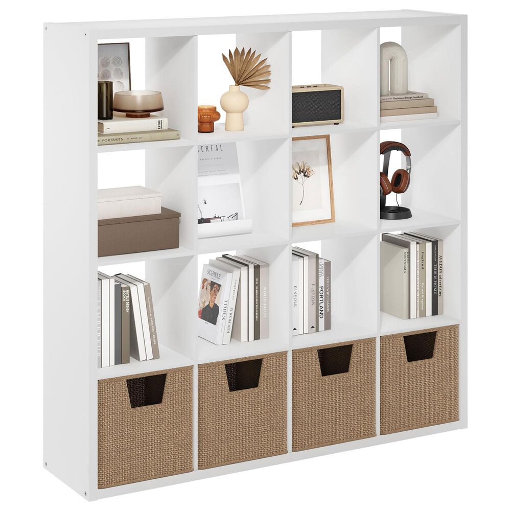 HOMLUX 16-Cube Reversible Open Back Bookshelf in White, , large
