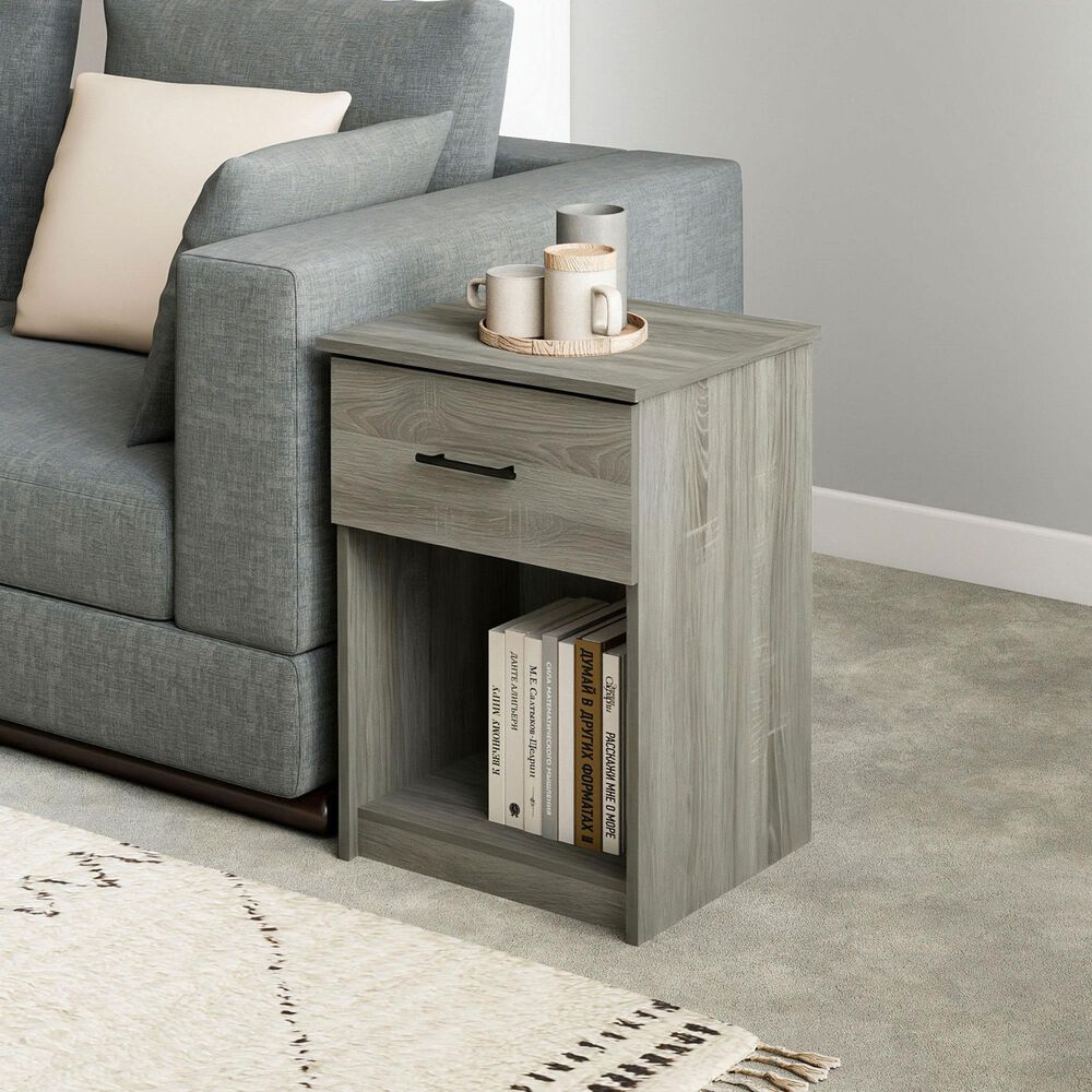 HOMLUX 1-Drawer Modern Nightstand with Bar Handle in French Oak Grey, , large