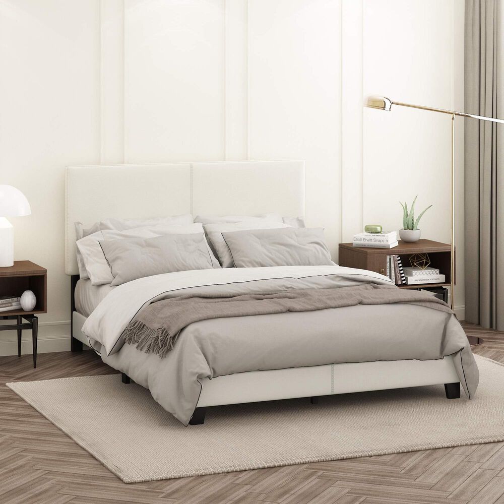 HOMLUX Pessac Twin PU Leather Upholstered Panel Bed Frame in White, , large