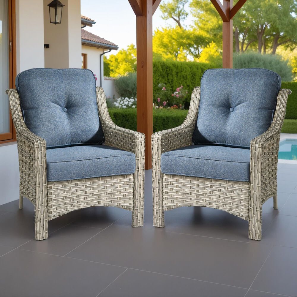 HOMLUX Outdoor Arm Chair in Denim Blue (Set of 2), , large