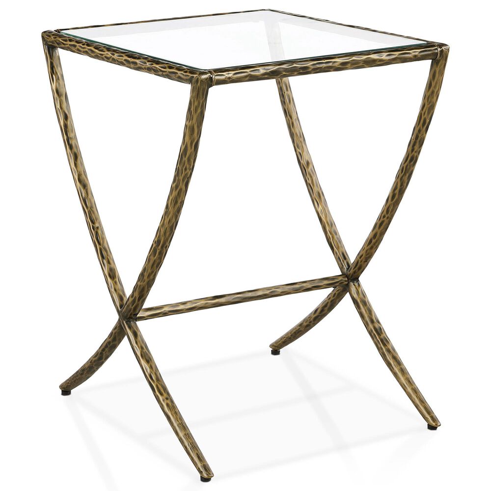 Furniture of America Lalia Side Table with Tempered Glass Top and X-Base in Matte Gold, , large